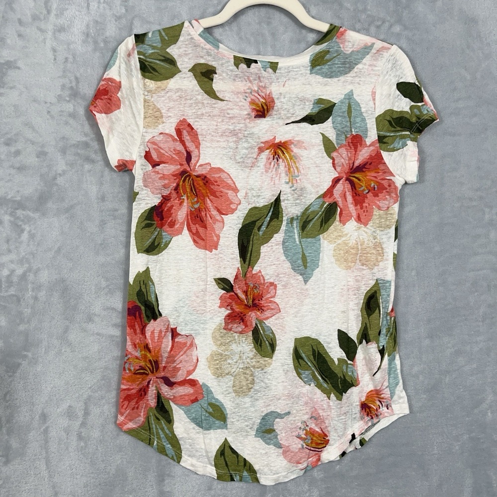 Loft Top Womens XS 100% Linen Floral Short Sleeve Lightweight Casual Coastal